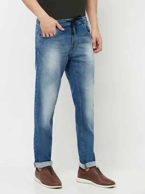 Octave Men Blue Low Distress Heavy Fade Stretchable Jeans