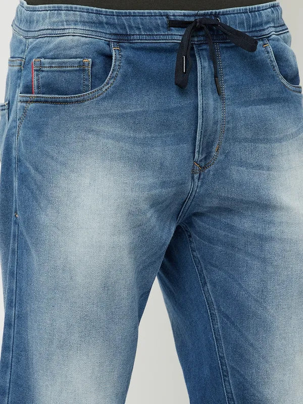 Octave Men Blue Low Distress Heavy Fade Stretchable Jeans