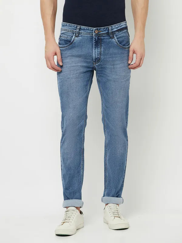 Octave Men Blue Slash Knee Stretchable Jeans