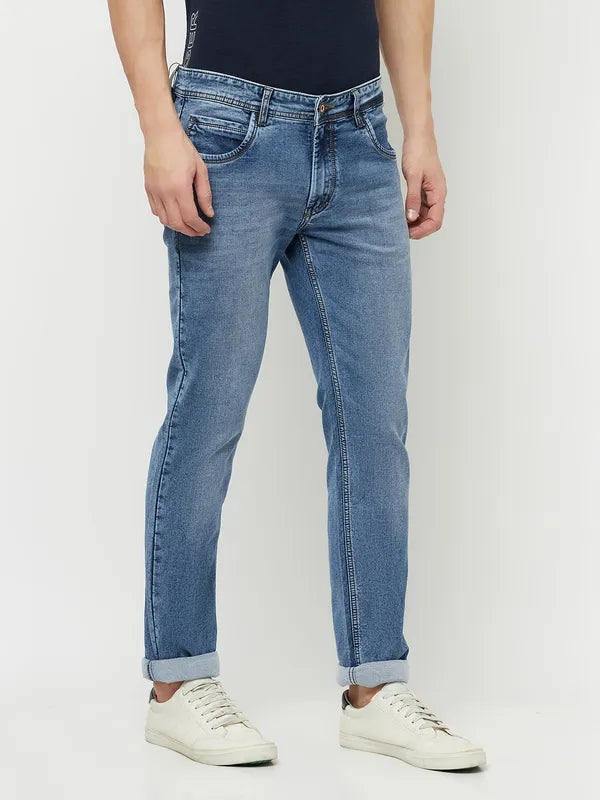 Octave Men Blue Slash Knee Stretchable Jeans