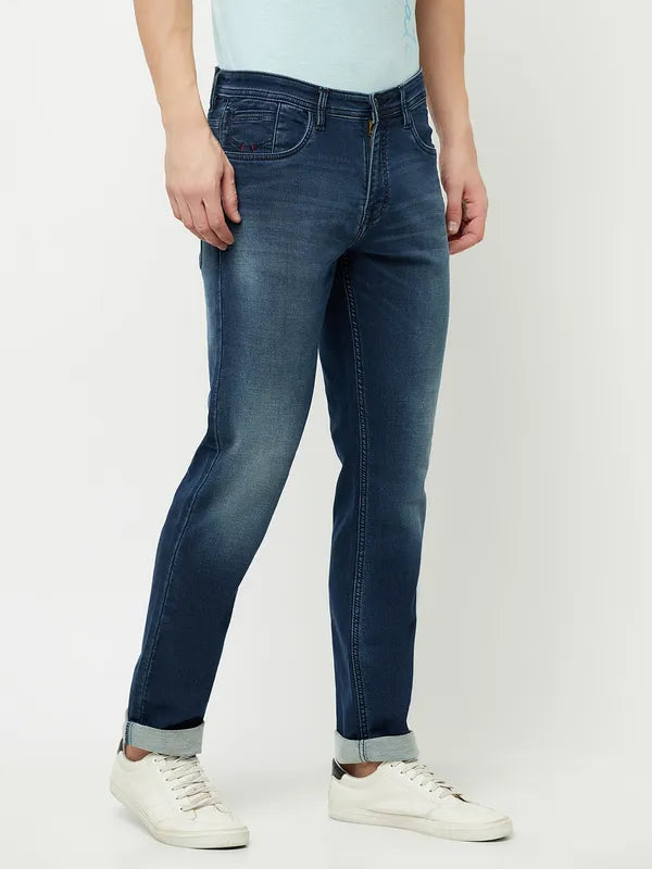 Octave Men Blue Slash Knee Heavy Fade Stretchable Jeans