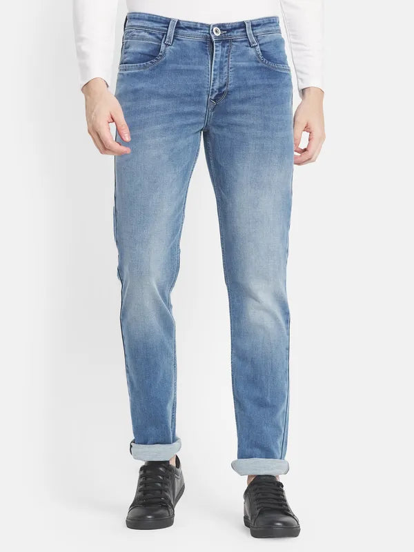 Men Blue Light Fade Stretchable Jeans