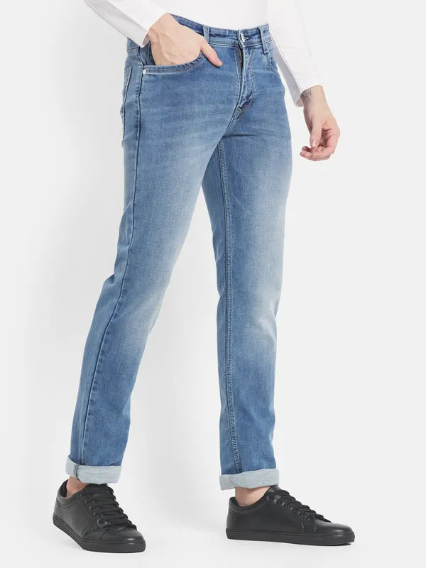 Men Blue Light Fade Stretchable Jeans