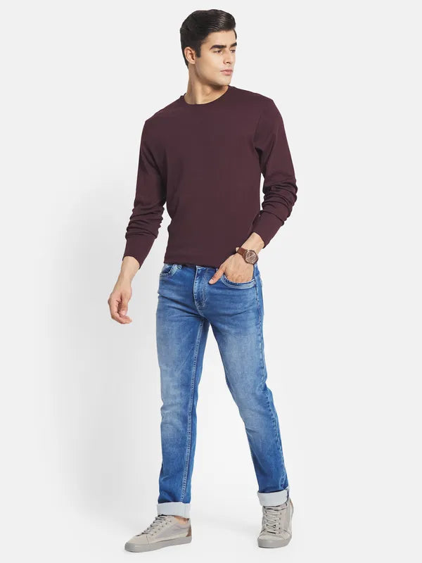 Octave Men Blue Straight Fit Heavy Fade Stretchable Cotton Jeans