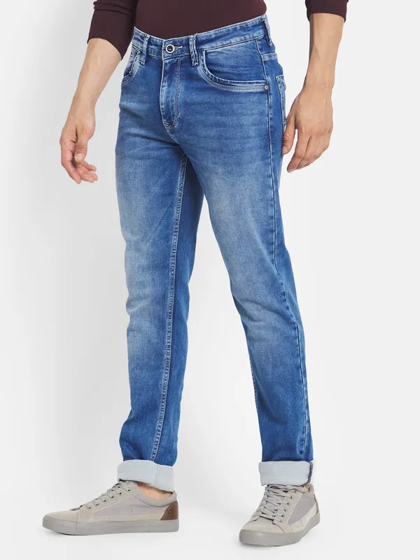 Octave Men Blue Straight Fit Heavy Fade Stretchable Cotton Jeans