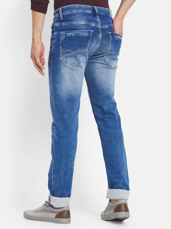 Octave Men Blue Straight Fit Heavy Fade Stretchable Cotton Jeans