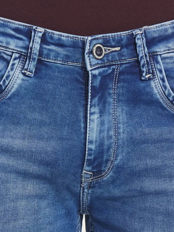 Octave Men Blue Straight Fit Heavy Fade Stretchable Cotton Jeans