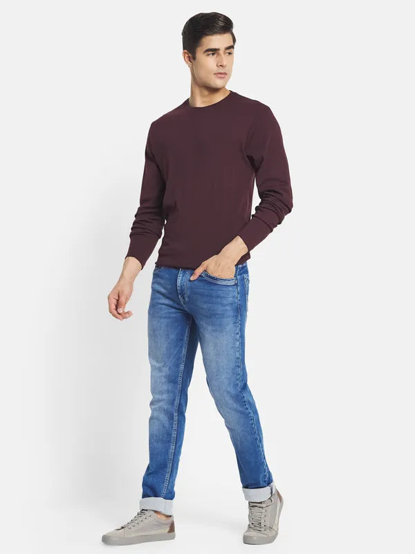 Octave Men Blue Straight Fit Heavy Fade Stretchable Cotton Jeans