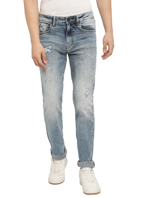 Octave Men Blue Low Distress Heavy Fade Stretchable Jeans