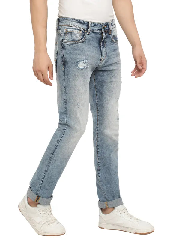 Octave Men Blue Low Distress Heavy Fade Stretchable Jeans