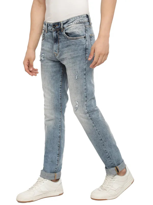 Octave Men Blue Low Distress Heavy Fade Stretchable Jeans