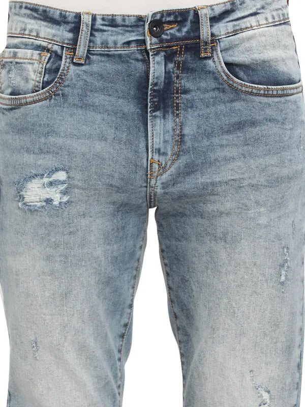 Octave Men Blue Low Distress Heavy Fade Stretchable Jeans