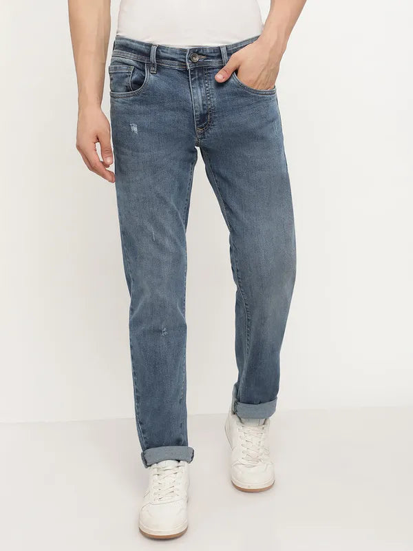 Octave Men Blue Low Distress Heavy Fade Stretchable Jeans