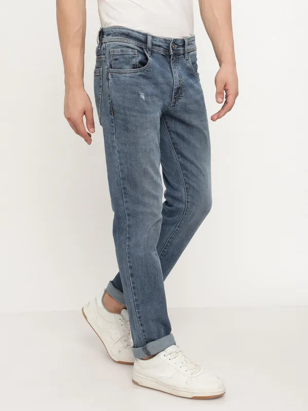 Octave Men Blue Low Distress Heavy Fade Stretchable Jeans