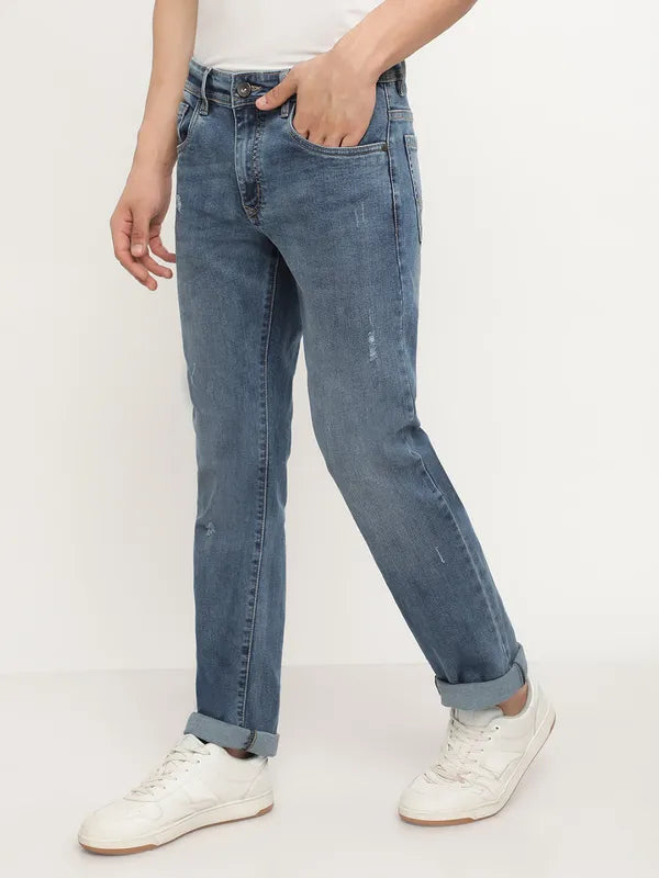 Octave Men Blue Low Distress Heavy Fade Stretchable Jeans