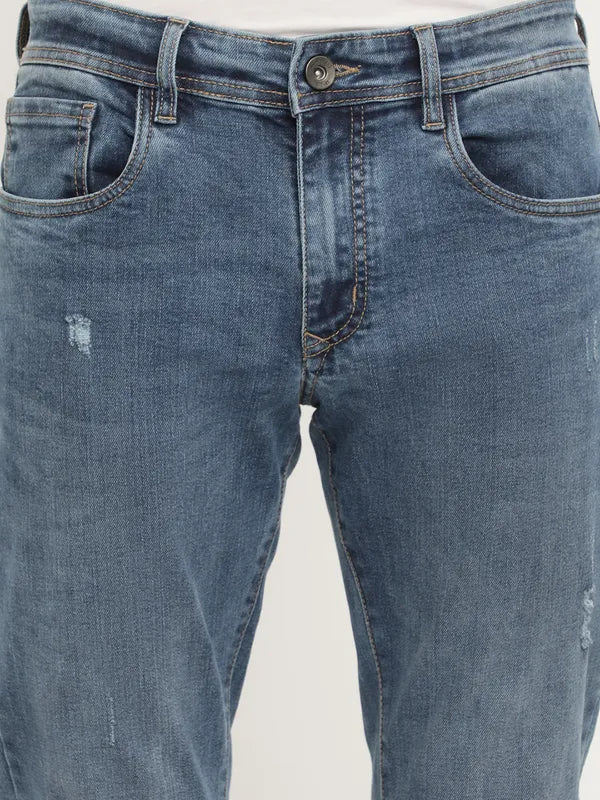 Octave Men Blue Low Distress Heavy Fade Stretchable Jeans