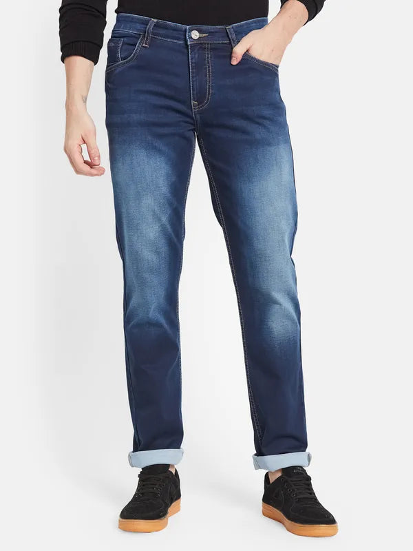 Men Blue Heavy Fade Stretchable Jeans