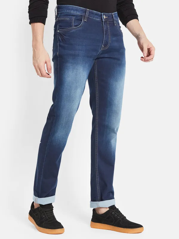 Men Blue Heavy Fade Stretchable Jeans