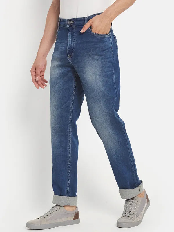 Men Blue Light Fade Stretchable Jeans