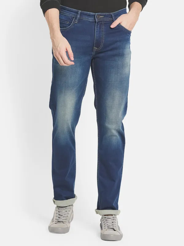 Men Blue Heavy Fade Stretchable Jeans