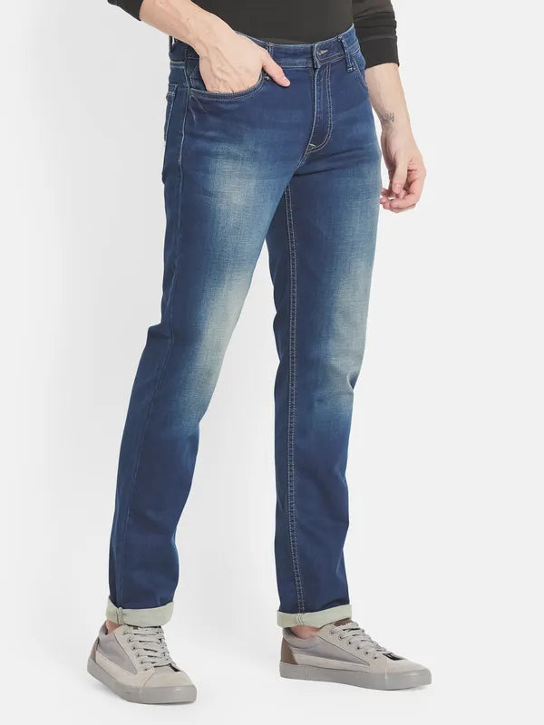 Men Blue Heavy Fade Stretchable Jeans