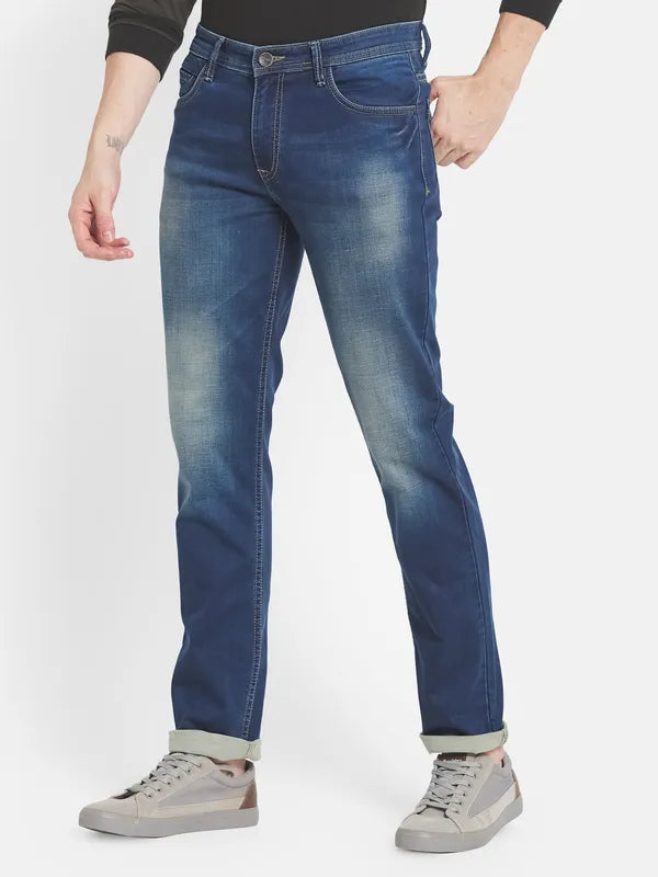 Men Blue Heavy Fade Stretchable Jeans