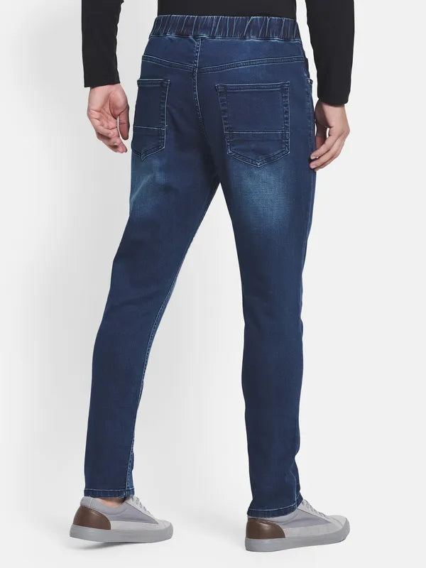 Men Blue Low Distress Heavy Fade Stretchable Jeans
