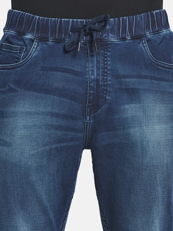 Men Blue Low Distress Heavy Fade Stretchable Jeans