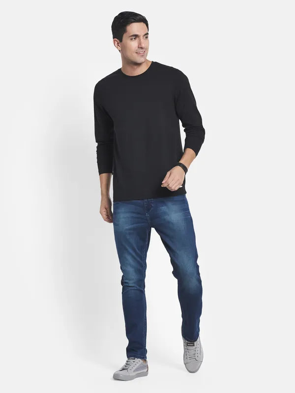 Men Blue Low Distress Heavy Fade Stretchable Jeans