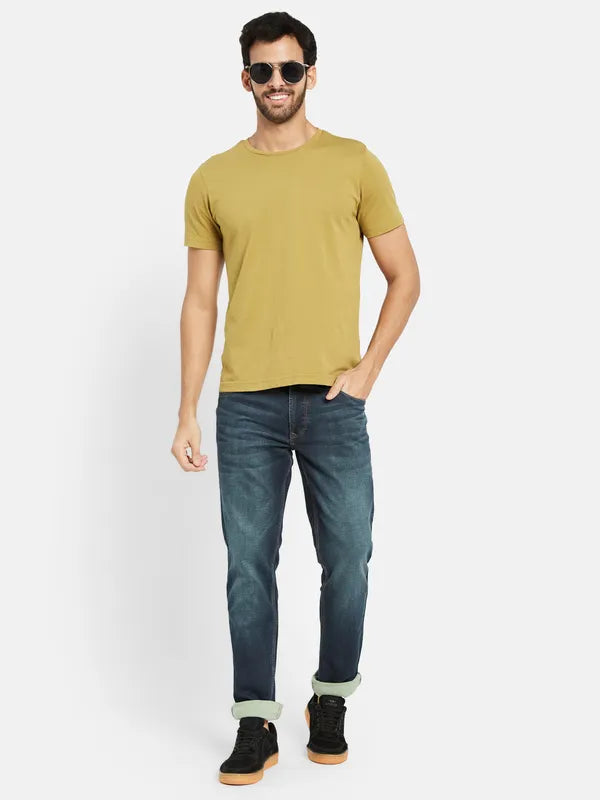 Octave Men Mid-Rise Clean Look Whiskers Chevrons Heavy Fade Cotton Jeans