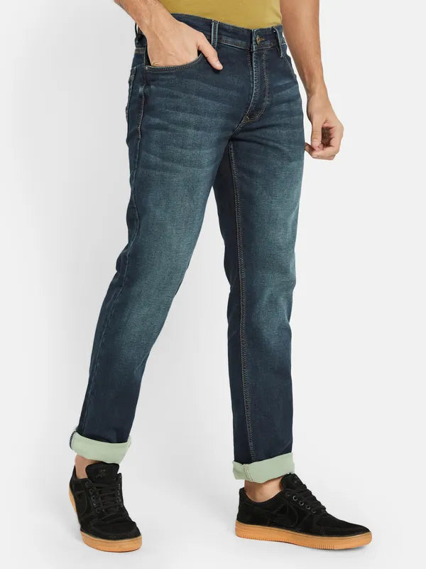 Octave Men Mid-Rise Clean Look Whiskers Chevrons Heavy Fade Cotton Jeans