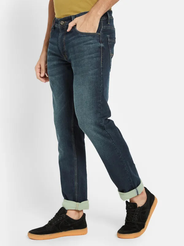 Octave Men Mid-Rise Clean Look Whiskers Chevrons Heavy Fade Cotton Jeans