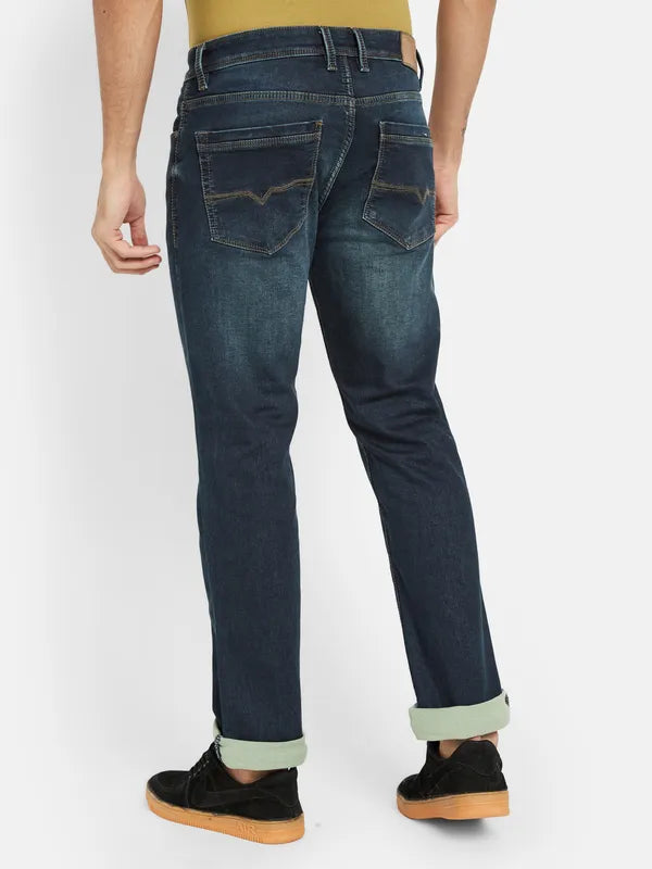 Octave Men Mid-Rise Clean Look Whiskers Chevrons Heavy Fade Cotton Jeans