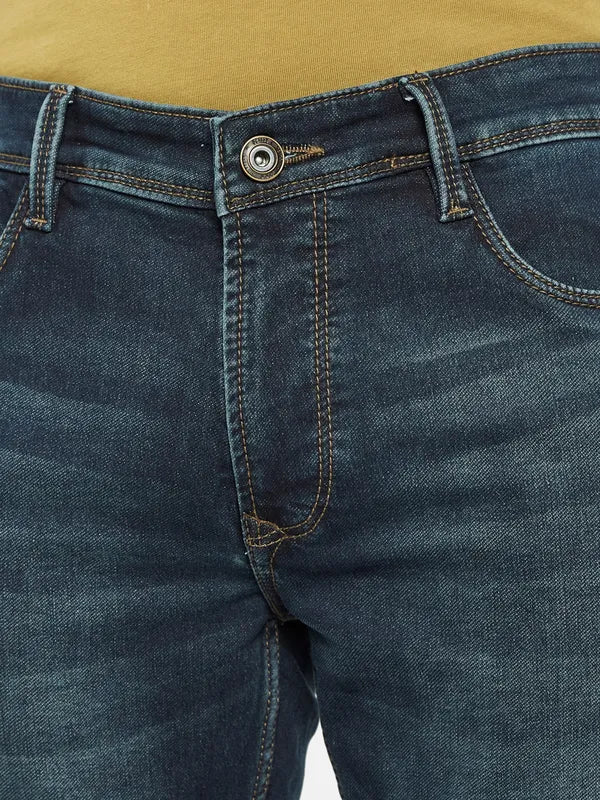 Octave Men Mid-Rise Clean Look Whiskers Chevrons Heavy Fade Cotton Jeans