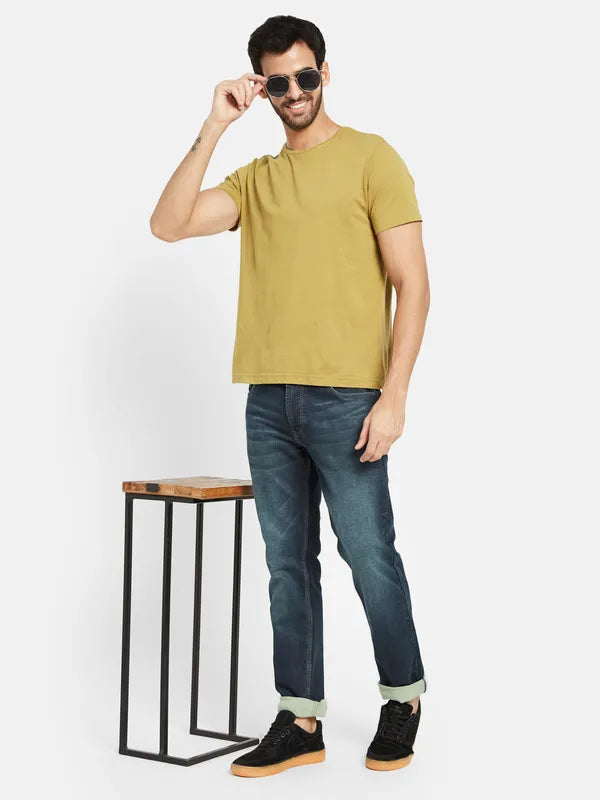 Octave Men Mid-Rise Clean Look Whiskers Chevrons Heavy Fade Cotton Jeans