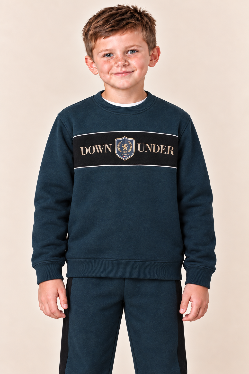 Junior Boys Pacific Cotton Brushed Fleece Tracksuit – Regular Fit Sweatshirt & Joggers Set