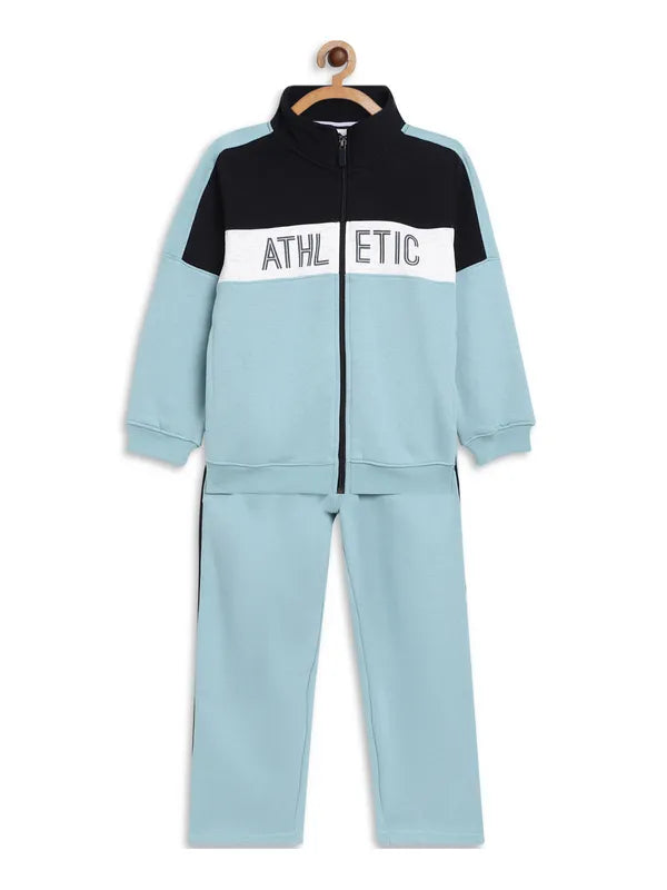 Octave Boys Blue Black Colourblocked Cotton Tracksuits