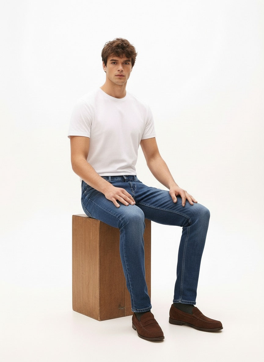 Men Slim Fit Mid-Rise Light Fade Stretchable Jeans