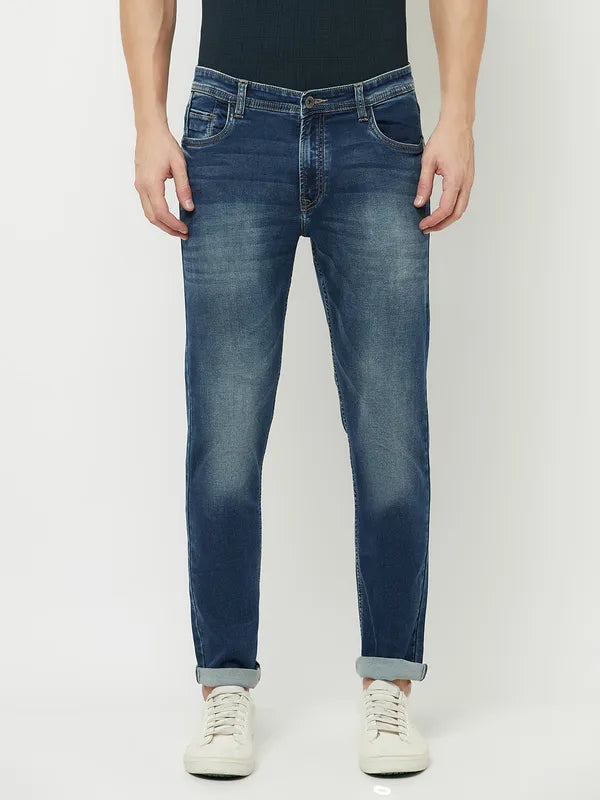 Octave Men Blue Low Distress Heavy Fade Stretchable Jeans