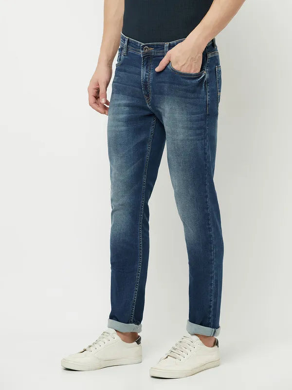 Octave Men Blue Low Distress Heavy Fade Stretchable Jeans