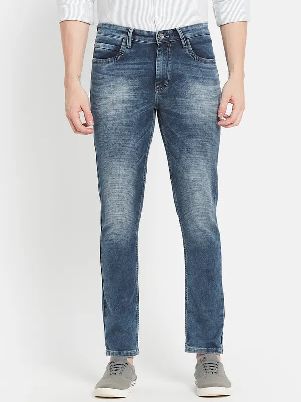 Men Blue Heavy Fade Stretchable Jeans