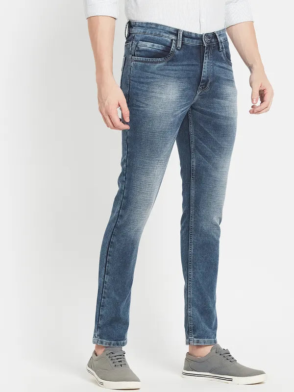 Men Blue Heavy Fade Stretchable Jeans