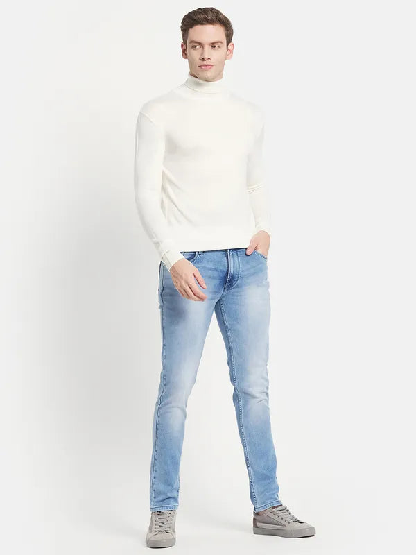 Men Blue Low Distress Heavy Fade Stretchable Jeans