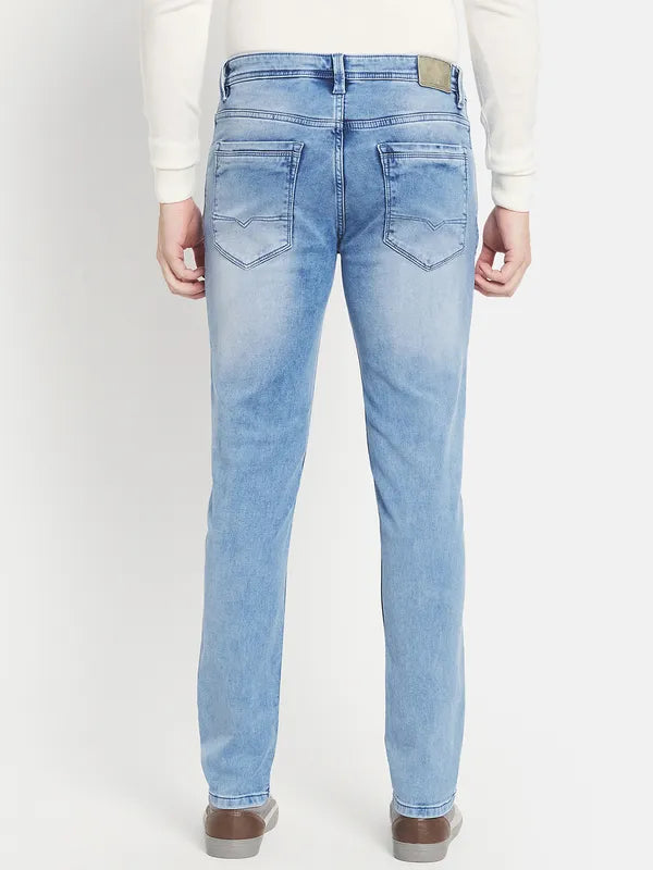 Men Blue Low Distress Heavy Fade Stretchable Jeans