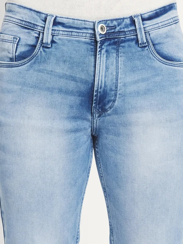 Men Blue Low Distress Heavy Fade Stretchable Jeans