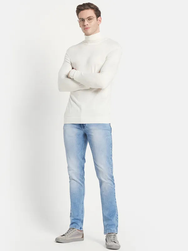 Men Blue Low Distress Heavy Fade Stretchable Jeans