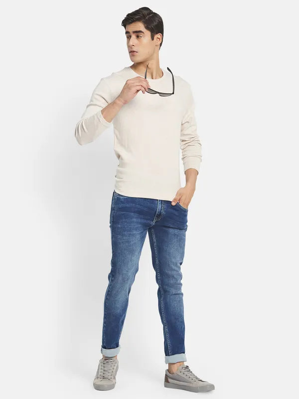 Octave Men Blue Straight Fit Heavy Fade Stretchable Cotton Jeans