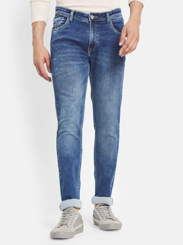 Octave Men Blue Straight Fit Heavy Fade Stretchable Cotton Jeans
