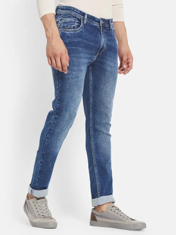 Octave Men Blue Straight Fit Heavy Fade Stretchable Cotton Jeans