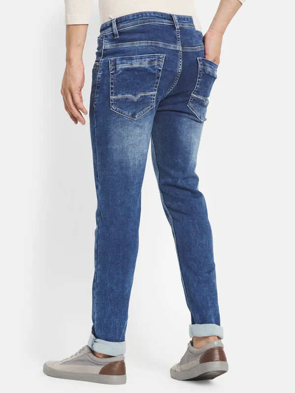 Octave Men Blue Straight Fit Heavy Fade Stretchable Cotton Jeans